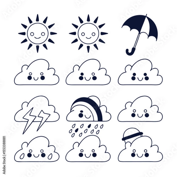 Fototapeta "Modern Pastel Weather Icons – Soft Vector Collection of 21 Minimal Climate Illustrations"

