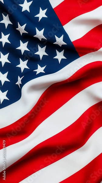 Obraz Close-up of the American flag waving, showing stars and red and white stripes in vibrant colors.