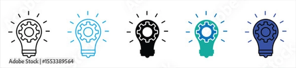 Obraz Innovation and Idea Process Icons – Light Bulb with Gear Symbol Set