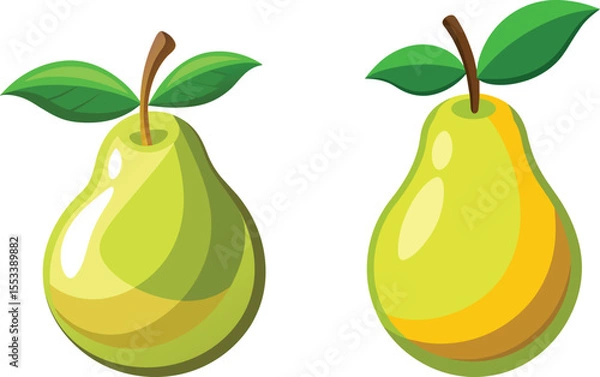 Fototapeta pear with leaves set vector illustration