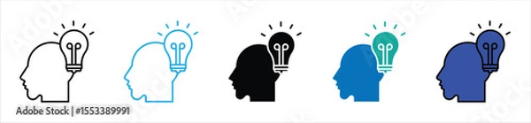 Obraz Idea and Innovation Head Icons – Light Bulb in Human Silhouette Concept