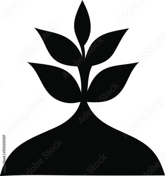 Obraz Stylized black silhouette of a sprouting plant emerging from a curved mound against a white background