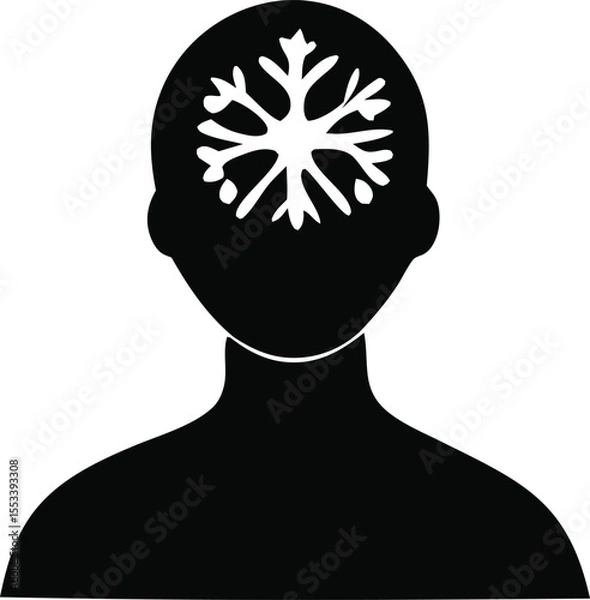 Obraz Stylized silhouette of a person s head with a white snowflake graphic symbolizing cold thoughts or a frozen mind concept