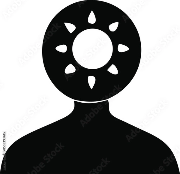 Obraz Stylized silhouette of a person with a sun or flower motif replacing their head