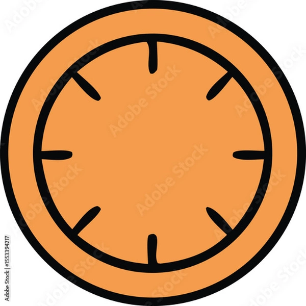 Obraz A simple orange circle with a black outline and inner markings resembling a clock face or a stylized sun
