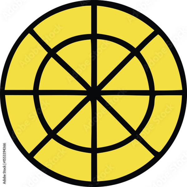Obraz A stylized yellow basketball with black lines featuring a circular outline and segmented panels divided by intersecting lines creating a geometric pattern
