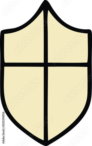 Obraz A simple hand drawn shield emblem with a black outline and a pale yellow fill divided by a black cross shape