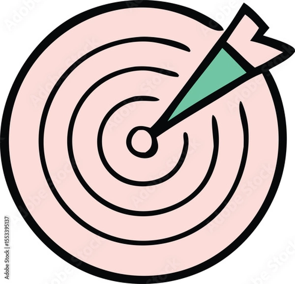 Obraz A stylized target with a single arrow hitting the bullseye representing focus and achievement in a simple graphic