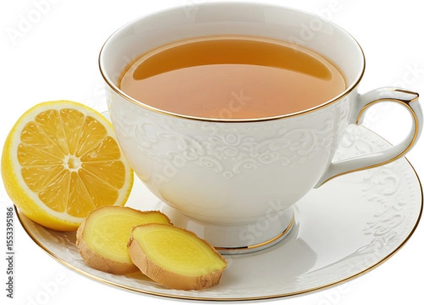 Obraz Tea with lemon and ginger  - transparent background