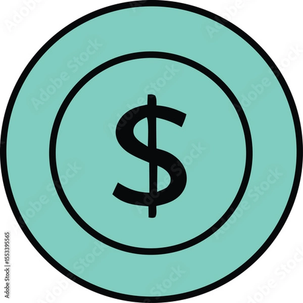 Obraz A simple black dollar sign is centered on a turquoise circular background with a black outline symbolizing money and finance