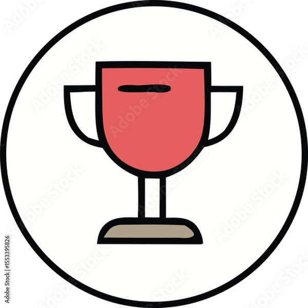 Obraz A simple red trophy icon with black outlines inside a white circle on a white background representing achievement and success