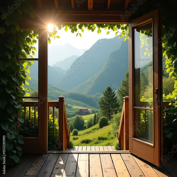 Fototapeta Tranquil Mountain View From Open Door