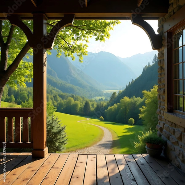 Fototapeta Tranquil Mountain View From Open Door