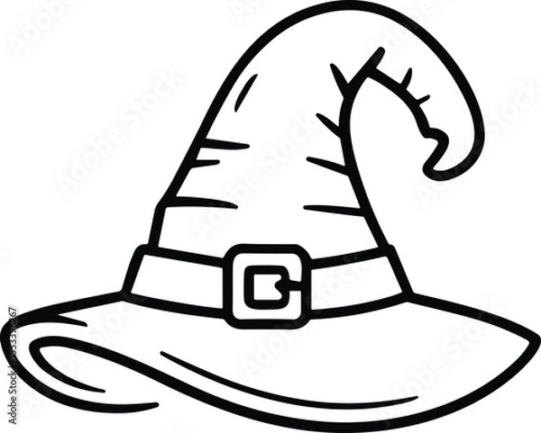 Fototapeta Curved Witch Hat Line Art Vector with Belt Buckle Design
