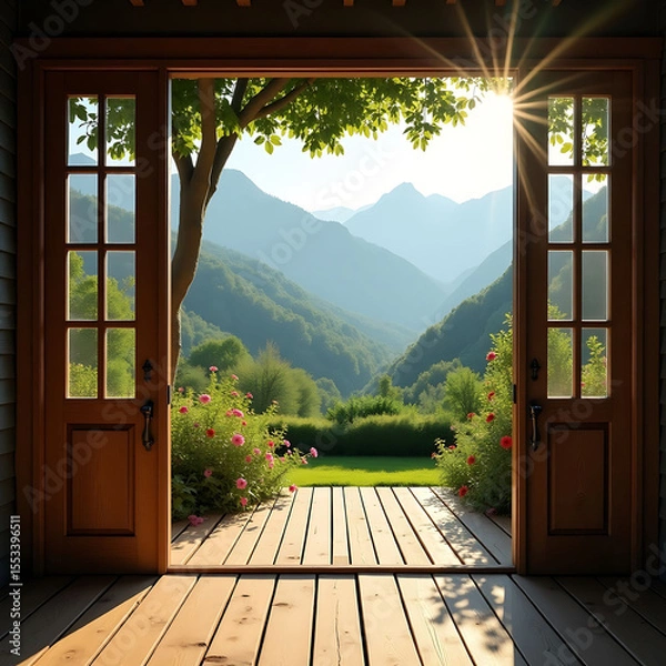 Fototapeta Tranquil Mountain View From Open Door
