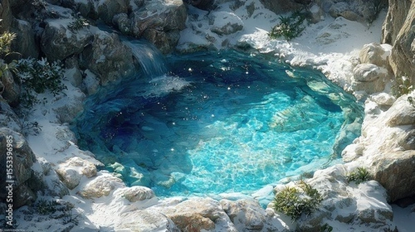 Obraz Crystal-clear pool nestled amidst snowy rocks.