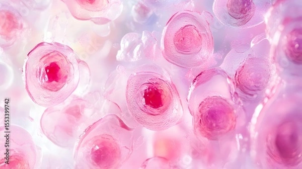 Fototapeta Microscopic view of cells for medical research and biology study in pink and white color scheme