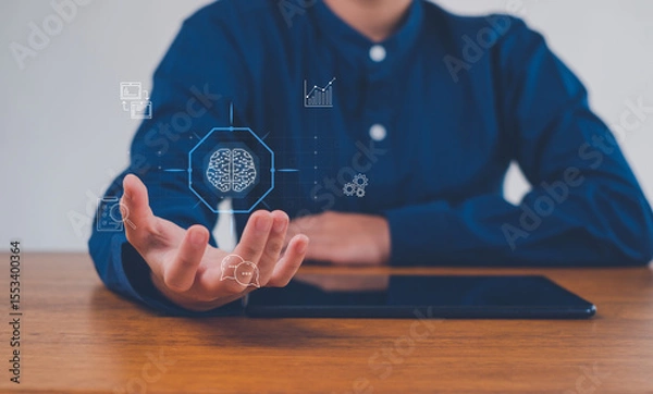Fototapeta Idea thinking processes and psychology, thinking concept. Machine learning and artificial intelligence.Brain Nervous System concept.