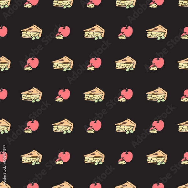 Fototapeta Apple Pie Bliss Whimsical Fruit Dessert Pattern. Ideal for kitchen decor, textile designs, or any creative project that aims to bring a touch of homely warmth and sweetness