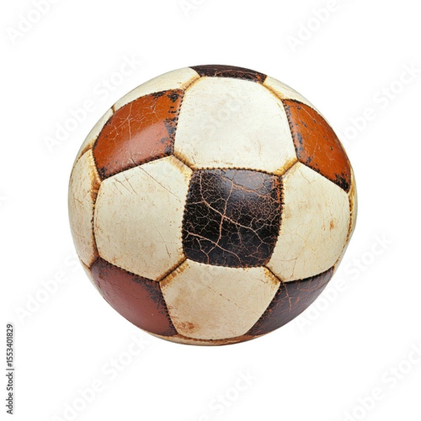 Fototapeta Vintage Soccer Ball with Worn Leather Surface and Unique Pattern Ideal for Sports and Nostalgia Themes in Photography transparent background