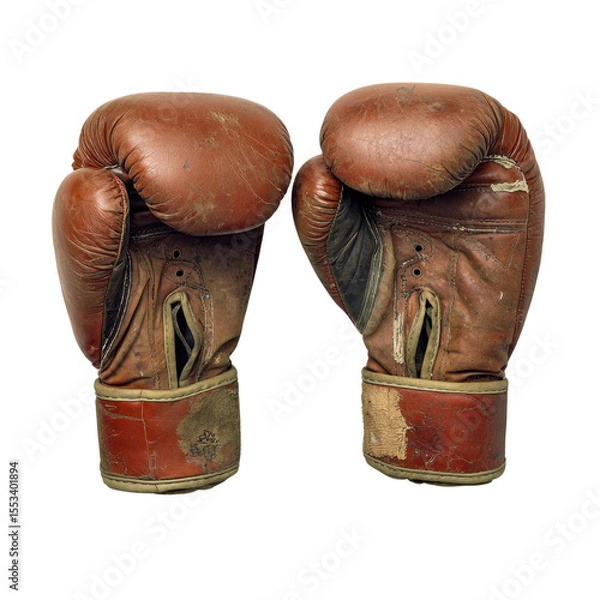 Fototapeta Vintage Boxing Gloves with Worn Leather and Distressed Look for Retro Sports Enthusiasts and Collectors transparent background