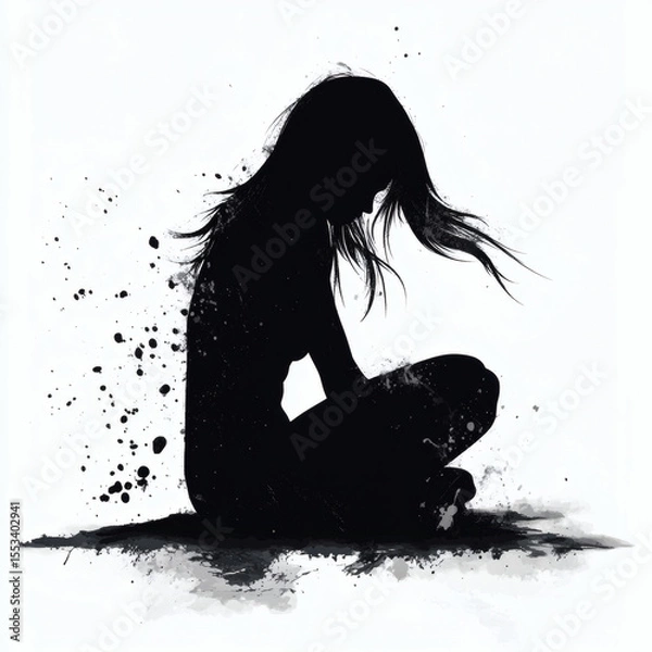 Obraz Illustrate a character in a moment of despair with heavy black shading
