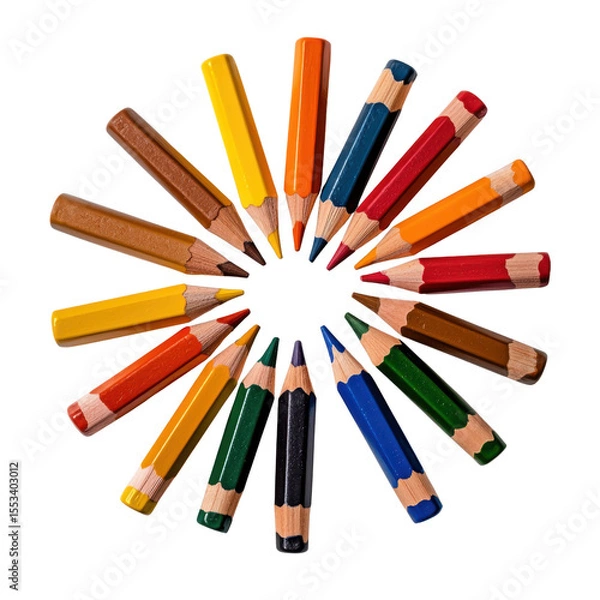Fototapeta Colorful Pencils Arranged in a Circular Pattern on White Background for Art and Educational Purposes transparent background