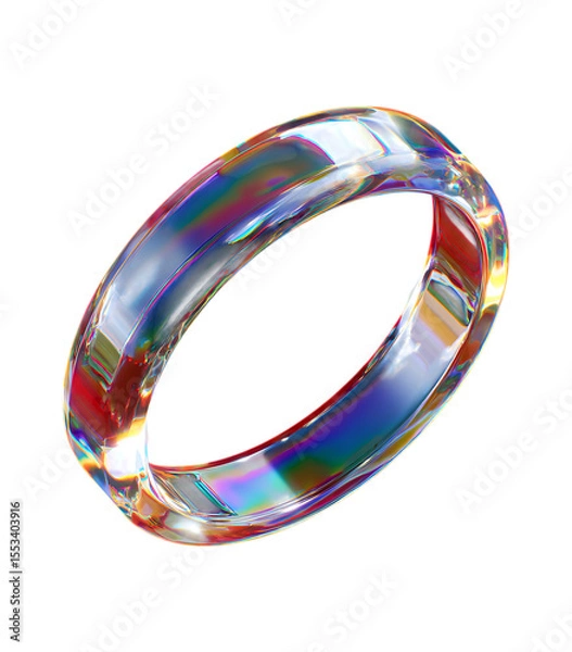 Fototapeta 3D icon of a glass ring on a transparent background, in the glassmorphism style, with a glass effect, holographic colors.