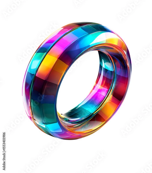 Fototapeta 3D icon of a glass ring on a transparent background, in the glassmorphism style, with a glass effect, holographic colors.