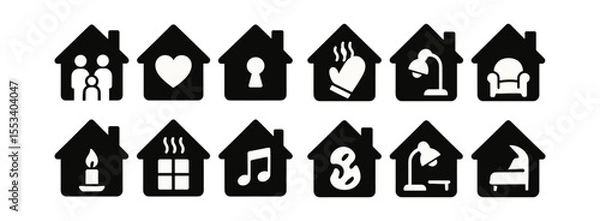 Fototapeta Home activity solid icon set. family, hobbies, relaxation solid icons collection