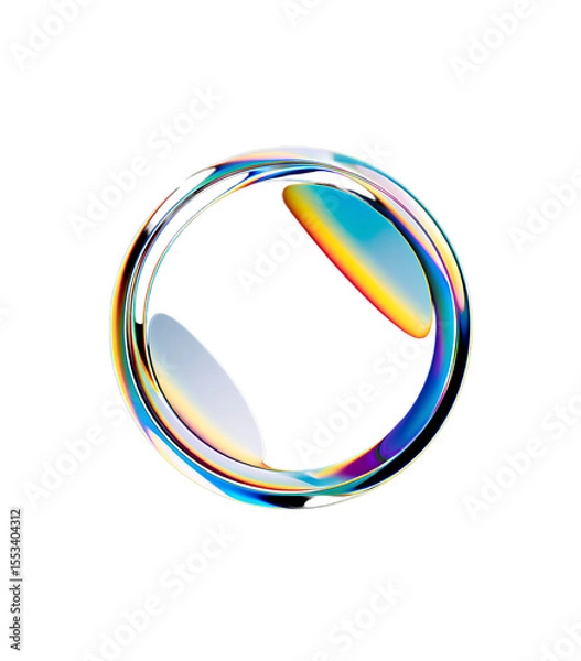 Fototapeta 3D icon of a glass ring on a transparent background, in the glassmorphism style, with a glass effect, holographic colors.
