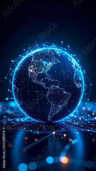 Fototapeta Global network technology digital world earth connection communication