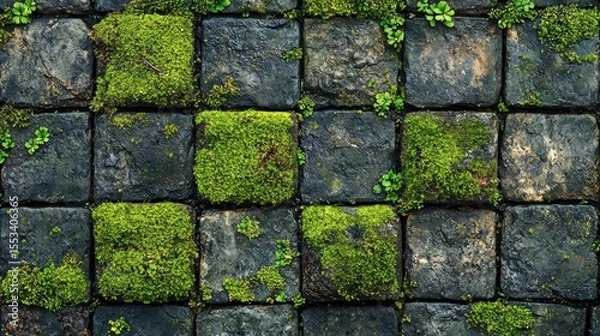 Obraz Moss-covered paving stones create a textured surface.
