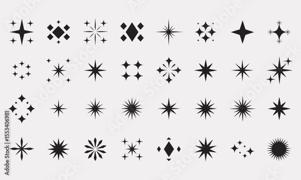 Fototapeta Star Flash Sparkle Icons Set, Glowing Effect, vector illustration
