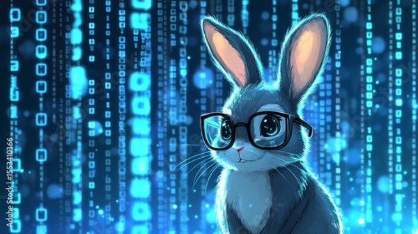 Obraz Holographic Rabbit in a Digital World Exploring the Future of Technology with Virtual Animals.

