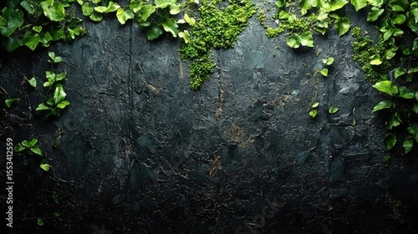 Obraz Fresh greenery adorns a dark textured surface.