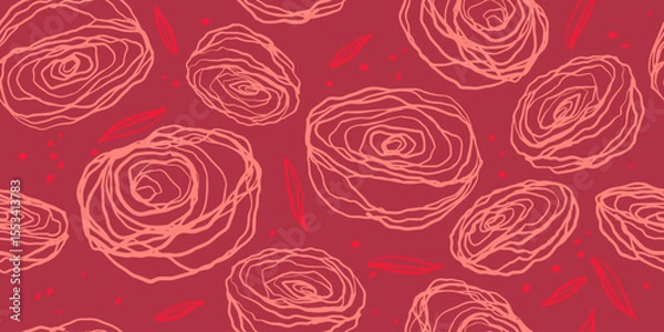 Fototapeta Seamless pattern of rose background vector. Abstract flowers red background. Ideal for textile design, wallpaper, covers, posters, cards, decoration and packaging.