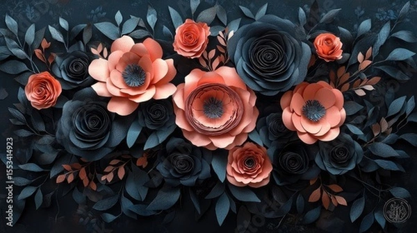 Obraz A decorative arrangement of paper flowers in dark tones.