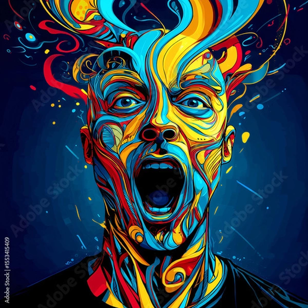 Fototapeta Surreal emotional explosion – psychedelic human face expression