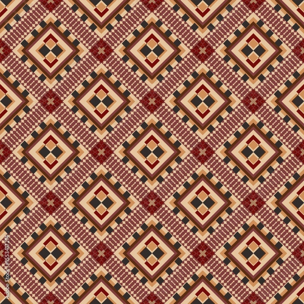 Obraz vector pattern, seamless tribal, with geometric motifs, brown, Aztec and traditional Native American designs, ideal for fabric printing, wallpaper and decor, textiles, ethnic and boho fashion.