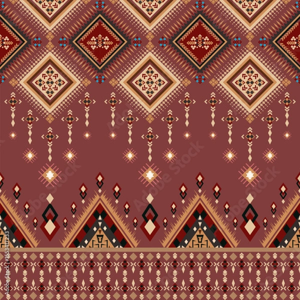 Obraz vector pattern, seamless tribal, with geometric motifs, brown, Aztec and traditional Native American designs, ideal for fabric printing, wallpaper and decor, textiles, ethnic and boho fashion.