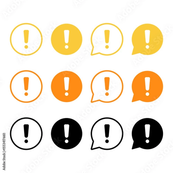 Fototapeta exclamation mark icons in speech bubble shapes | alerts, warnings, attention and important information icons | in black, yellow, and red colors