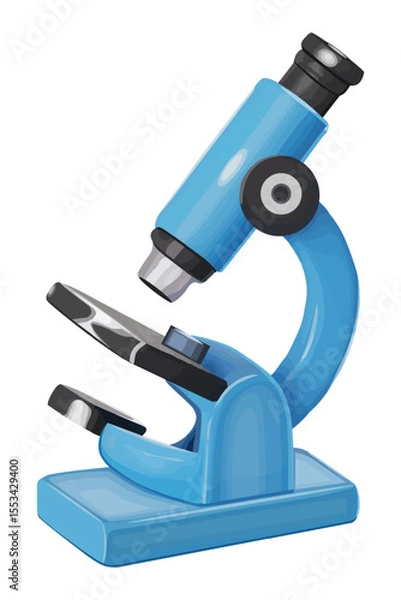Fototapeta 3D illustration of a blue microscope on a white isolated background. Vector graphics. EPS.