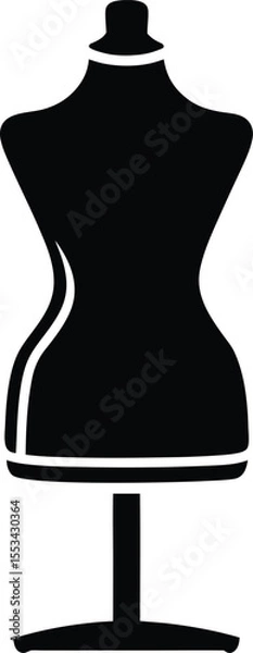 Fototapeta A black silhouette of a classic female mannequin stands elegantly with transparent background