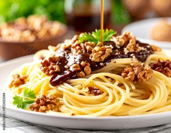Fototapeta spaghetti with walnut sauce AI generated