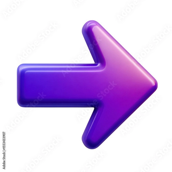 Fototapeta Glossy purple and blue gradient arrow pointing right isolated on transparent background
