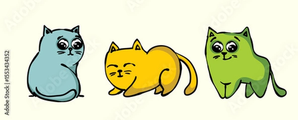 Obraz Set of cute vector cat sticker, lovely cat and friendly doodle in different poses . Adorable funny pet characters hand drawn collection for T-shirt,sticker, print, pet shop.