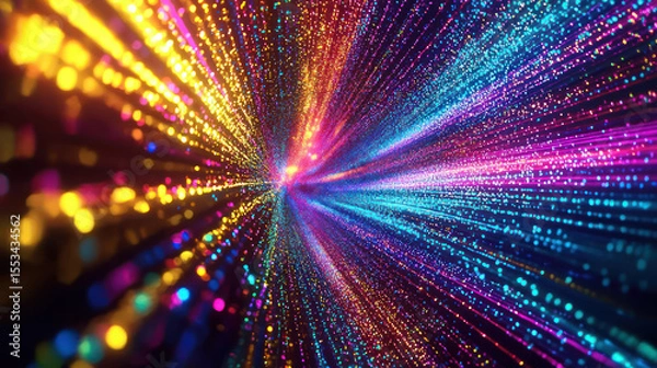Fototapeta Abstract image of vibrant, colorful light streaks converging towards a central point, creating a sense of speed and energy.