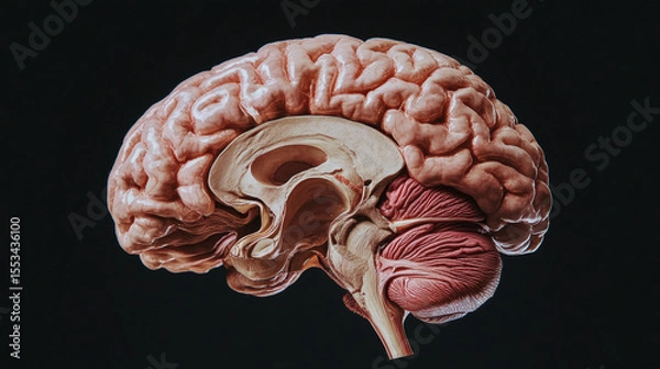 Obraz Pathology of Alzheimer’s Disease, Artistic representation of a brain with intricate details on a dark background.
