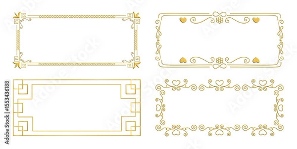 Fototapeta A collection of golden rectangular frames with broken styles and patterns, classical, geometry, romantic, and modern styles.